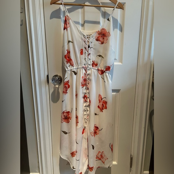Haute Hippie Lace Up Front White Floral Midi Slip Dress - Size L - Picture 2 of 7